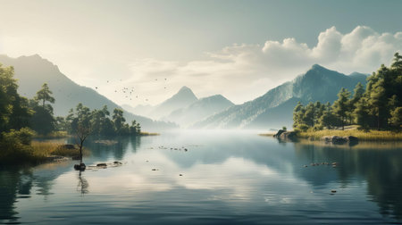 discover a captivating landscape photograph on unsplash, where tranquility reigns supreme. immerse yourself in the serene beauty and calming atmosphere of this breathtaking scene. ai generatedの素材