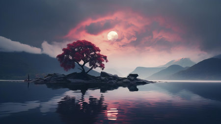 explore a breathtaking landscape filled with serene beauty and calming vibes. witness the mesmerizing interplay of light and shadow, capturing the essence of tranquility on unsplash. ai generatedの素材