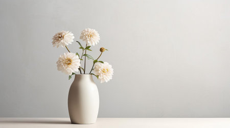 a minimalist and modern painting featuring a captivating zinnia arrangement in a vase. the clean lines and neutral color palette create a focused and serene atmosphere, highlighting the intricate details of the subject. soft lighting and a minimalist approach capture the essence of modern portraiture. ai generatedの素材