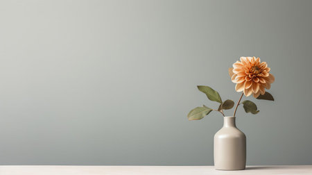 a minimalist and modern painting of a zinnia arrangement in a vase. featuring clean lines, a neutral color palette, and soft lighting, this artwork emphasizes the beauty of simplicity and form. ai generatedの素材