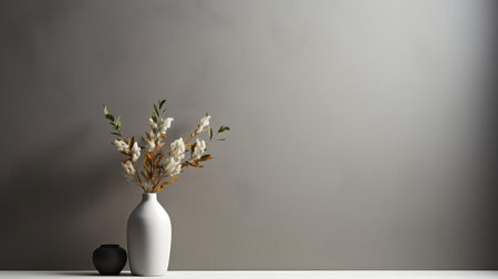 a minimalist statice arrangement in a vase takes center stage in this modern painting. featuring clean lines, a neutral color palette, and soft lighting, the artwork emphasizes the beauty of the subject through its simple composition and focus on detail. ai generatedの素材