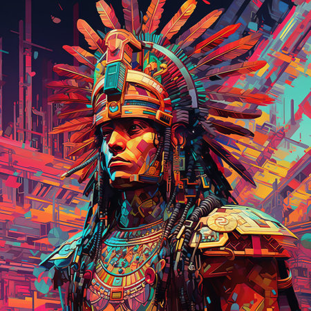 a mesmerizing blend of history and digital art, this photo captures the essence of an aztec ritual, reimagined through the lens of futuristic technology. ai generatedの素材