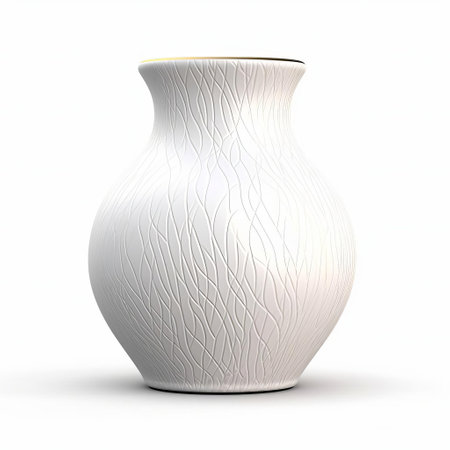 a stunning photorealistic stock image of a contemporary ceramic vase, featuring intricate patterns and a sleek, minimalist design. captured in high-resolution with meticulous attention to detail, this image is perfect for showcasing elegance and sophistication in home decor, interior design, or product presentations. ai generatedの素材