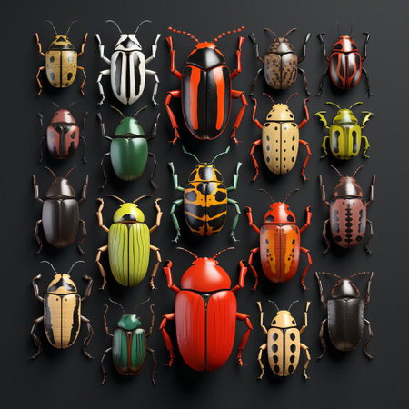 stunningly realistic 3d illustrations of various beetles against a transparent background, showcasing their vibrant colors and intricate patterns in meticulous detail. ai generatedの素材