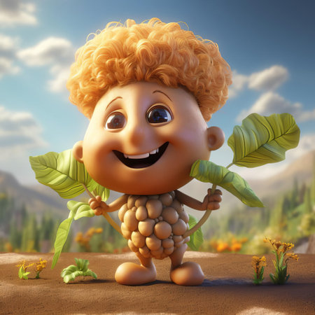 a cheerful sunchoke character beams brightly, its sunny yellow petals adorned with playful spots. its rosy cheeks and wide smile radiate warmth and joy, making it the perfect character for sunny days. ai generatedの素材