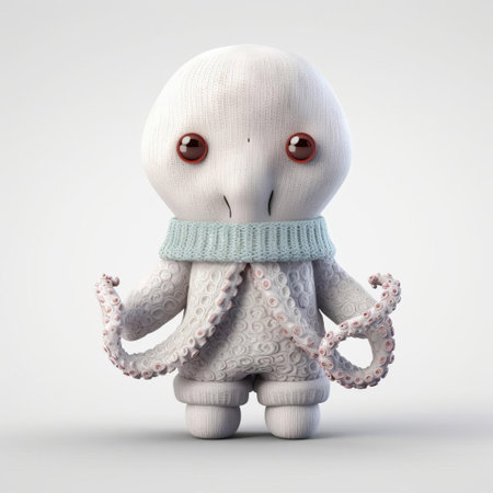 a vibrant octopus in a playful sweater poses confidently on a pristine white background. this 3d render captures the playful spirit of this marine creature in a cozy winter outfit. ai generatedの素材