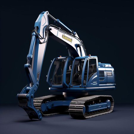 a stealthy, navy-colored excavator stands poised in a vibrant navy background, reminiscent of the iconic assassin's creed style. this stunning 3d cgi artwork captures the machine's powerful silhouette against the contrasting dark backdrop. ai generatedの素材
