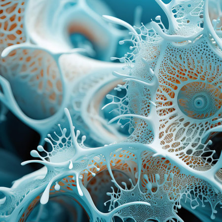 immerse yourself in the intricate beauty of an embedded systems background inspired by the delicate patterns of natural lace. this design features contrasting colors and geometric shapes reminiscent of biological structures, creating a visually captivating and futuristic aesthetic. ai generatedの素材