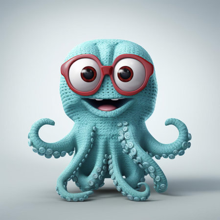 a vibrant octopus adorned in a cozy sweater, rendered in intricate 3d, stands on a pristine white background. its playful tentacles reach out in different directions, adding a touch of whimsical charm to this delightful illustration. ai generatedの素材
