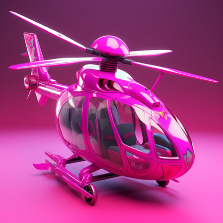 a vibrant fuchsia helicopter soars through a dreamy, fuchsia-hued landscape in a captivating final fantasy-inspired style. this stunning 3d cgi artwork captures the whimsical and futuristic essence of the iconic final fantasy aesthetic. ai generatedの素材
