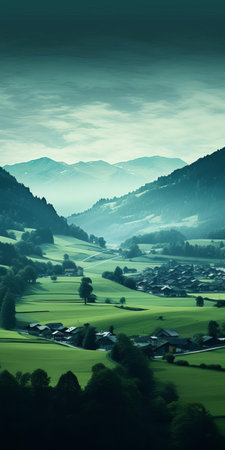 immerse yourself in the tranquility of the countryside with this calming landscape wallpaper. lush mountains bathed in calming dark green and light aquamarine hues dominate the scene, creating a peaceful and introspective atmosphere. captured through the lens of a webcam, the image features contrasting dark turquoise and light brown tones, resulting in a striking juxtaposition of colors and textures. inspired by the serene aesthetics ofの素材