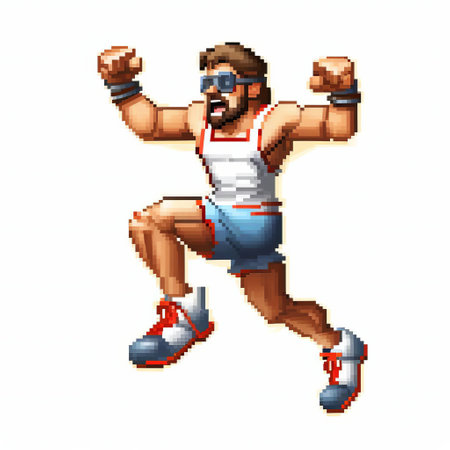 a vibrant 3d pixel art figure of a dynamic athlete in action, rendered in 8-bit style with a white background. this cartoon captures the energy and movement of physical performance with bold outlines and pixelated details. ai generatedの素材