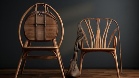 a hyper-realistic photograph of a sl wicker dining chair, meticulously rendered in the vibrant atmosphere of beijing east village. the image captures the chair's intricate wicker construction and graceful silhouette against the backdrop of familiar beijing cityscape. naturalistic textures and careful lighting enhance the photo's authenticity, while caffenol development adds depth and vibrancy to the overall composition. ai generatedの素材