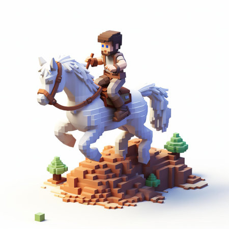 a vibrant 3d cartoon of four majestic horses, each riding atop a majestic white stallion against a pristine white background. their playful poses and bold colors create a captivating and nostalgic scene. ai generatedの素材