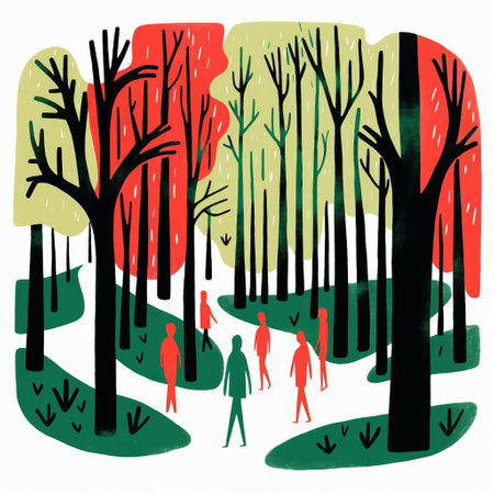 a mesmerizing illustration featuring a graceful female figure enveloped by the vibrant hues and organic forms of the forest. inspired by the expressive aesthetics of fauvism, renowned artist jean jullien captures the essence of nature in this captivating artwork. ai generatedの素材