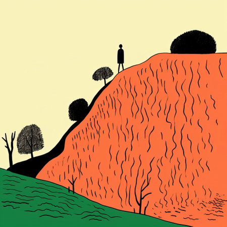 vibrant and expressive female figure ascends a lush hill in this captivating illustration by renowned artist jean jullien. inspired by the vibrant hues and distorted forms of fauvism, this artwork captures the essence of artistic experimentation and boundless creativity. ai generatedの素材