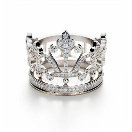 a dazzling diamond ring inspired by royal crowns, featuring intricate details and a majestic silhouette, photographed against a pristine white background. ai generatedの素材
