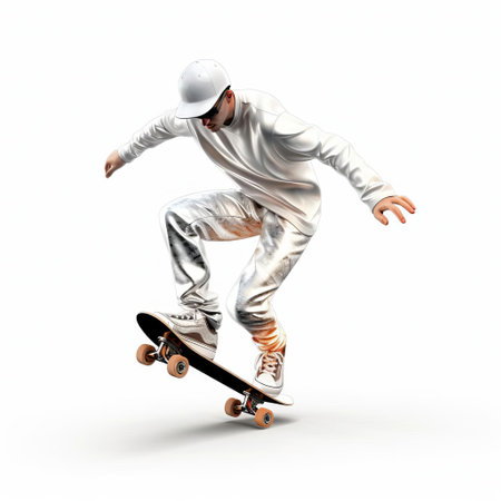 a vibrant 3d sticker of a skateboarder in full body stance, showcasing their impressive stance and action-packed pose, isolated on a pristine white background. ai generatedの素材