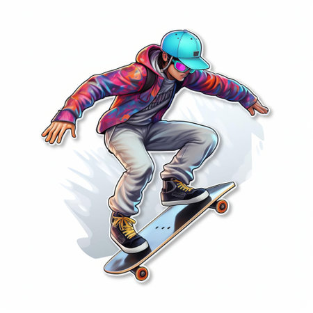 stunning 3d sticker of a skateboarder in full body pose, isolated on a pristine white background. this captivating image captures the thrill of speed and the adrenaline rush of this popular pastime. ai generatedの素材