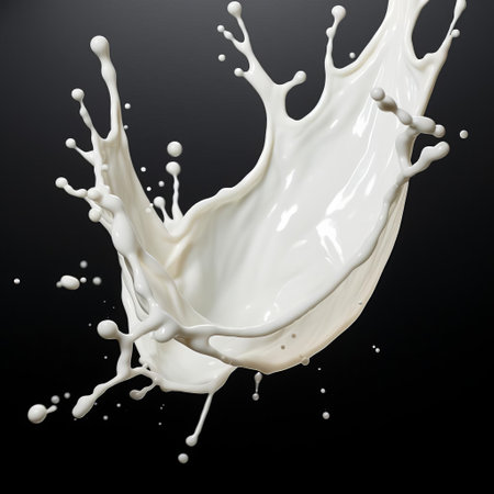 a splash of creamy milk sits isolated against a pristine white background, capturing every intricate detail in hyper-realistic detail. this microstock image offers an ultra-realistic depiction of this everyday liquid. ai generatedの素材