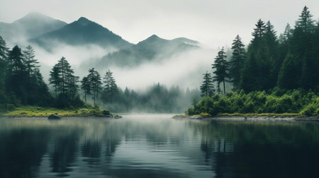capture the essence of tranquility in this breathtaking landscape photo. lush greenery and serene surroundings create a calming and peaceful atmosphere, making it a perfect escape from the hustle and bustle of daily life. ai generatedの素材