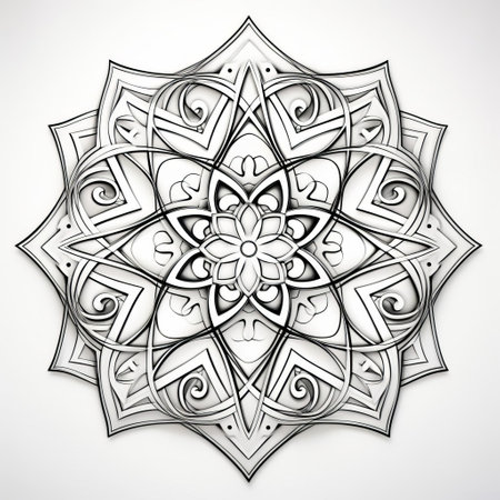 "mandala coloring page with pentagram - a vibrant and intricate design, this coloring page features a pentagram as the main subject, surrounded by symmetrical patterns. ideal for relaxation and stress-relief, the illustration is self-contained, with ample white space for coloring. suitable for all ages, the image is clean, simple, and easy to color, with no signature, text, shading, or shadows. a perfect addition to yourの素材