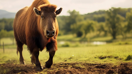 a majestic capybara runs through a tilled wisconsin field, showcasing its elegant body and stunning 8-point antlers. this hyper-realistic photo captures every intricate detail of its dark fur, capturing the beauty of golden hour lighting and the lush surroundings in stunning high definition. ai generatedの素材