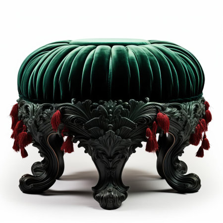 immerse yourself in the elegance of a majestic velvet victorian footstool, captured in a breathtaking canopy bed image. this stunning photo boasts 8k resolution, showcasing every intricate detail in hyper-realistic clarity. marvel at the exquisite craftsmanship and rich textures in stunning high definition. ai generatedの素材