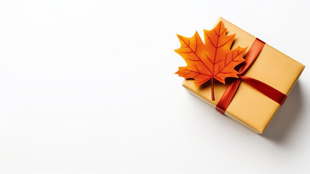 stunning canada thanksgiving gift decoration featuring a captivating arrangement of festive elements on a pristine white background. this captivating flat lay offers ample space for your personalized messaging, making it perfect for capturing the spirit of the holiday season. ai generatedの素材