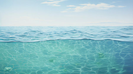 a serene ocean painted in soft pastels dominates this image, its waves gently rolling onto the pristine white sand. beneath, a lush green lawn extends outwards, framing the coastal scene in vibrant contrast. ai generatedの素材