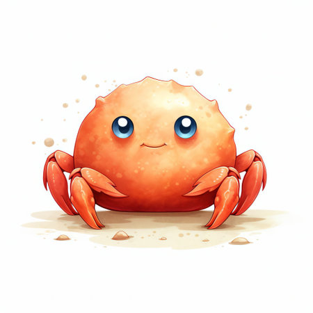 a playful crab poses proudly against a pristine white background, its fluffy body and vibrant colors captured in a wide-angle lens for a captivating full-length portrait. ai generatedの素材