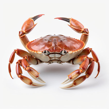 a captivating close-up photo showcasing a crab in its entirety, performing farm labor. this hyper-realistic image captures every intricate detail of the crab's anatomy in stunning 4k resolution, set against a pristine white background. ai generatedの素材