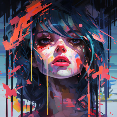 a mesmerizing blend of digital glitch and retro aesthetics, this photo captures the essence of dadaism in a vibrant, expressive style. inspired by nightcore aesthetics and primitive forms, the image features bold colors, distorted shapes, and intricate details that evoke a sense of emotional intensity. ai generatedの素材