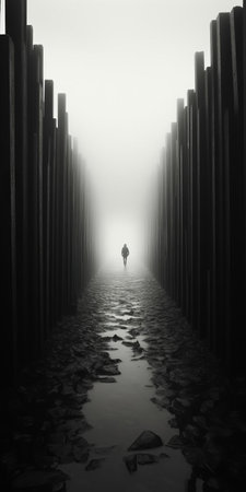 immerse yourself in a captivating edit that evokes the ethereal beauty of nature through the lens of michael kenna. witness the harmonious blend of light and shadow, capturing the essence of tranquility and awe in a minimalist aesthetic. ai generatedの素材