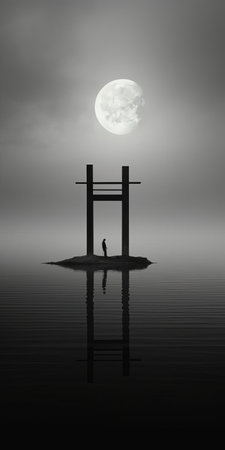 a mesmerizing shutter composition featuring soft, ethereal light and minimalist shapes, echoing the enigmatic landscapes captured by renowned photographer michael kenna. ai generatedの素材