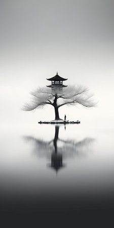 immerse yourself in a visually captivating photograph that evokes the enigmatic beauty of the natural world. inspired by the minimalist aesthetics of michael kenna, this image captures the ethereal essence of landscapes through a surreal and cinematic lens. ai generatedの素材