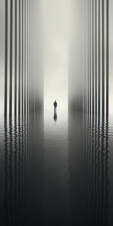 a mesmerizing blend of light and shadow, this photo evokes the ethereal beauty of the natural world through a minimalist lens. inspired by the enigmatic landscapes captured by michael kenna, it captures the essence of tranquility and awe in a single frame. ai generatedの素材