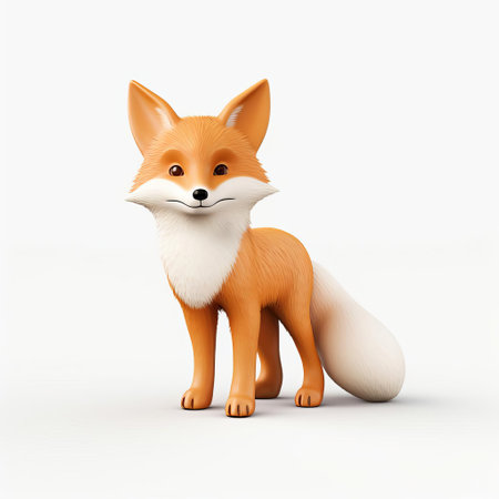 the fox, a stylized and simplified 3d character, stands out against a pristine white isolated background, showcasing its full body in a minimalist yet striking pose, perfect for designs requiring a clean and modern aesthetic, ideal for illustrations, animations, and digital art projects. ai generatedの素材
