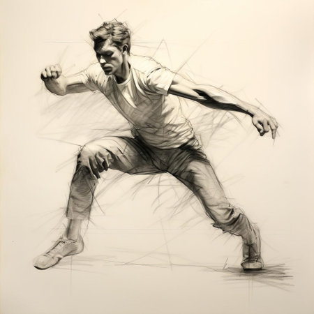 kenneth, a dynamic figure, leaps to life in this rough charcoal sketch on old paper, evoking a sense of energy and movement, with bold strokes and expressive lines that capture the essence of the human form, blending art and emotion in a unique piece of contemporary art. ai generatedの素材