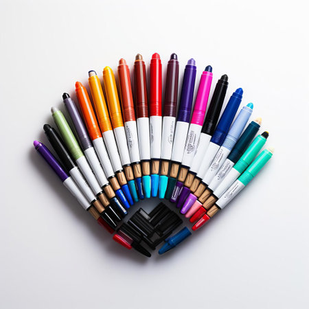 dry erase markers are showcased in stunning detail in this ultra-high definition photograph, captured with a 35mm lens and 8k resolution, offering an extremely realistic representation of the writing instruments on a plain white background, perfect for clipart and vector image uses. ai generatedの素材