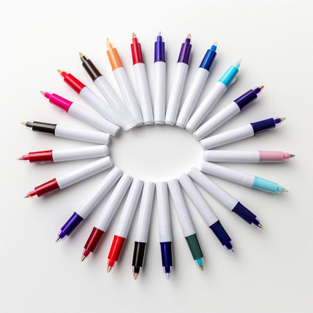 the dry erase markers, showcased in stunning high definition, sit against a pristine white background in this ultra-realistic photograph, captured with precision using a 35mm lens and 8k ultra hd technology, resulting in an extremely detailed and lifelike image perfect for graphic design, clipart, and vector image applications. ai generatedの素材
