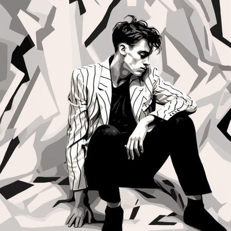 anthony, a stunning full-body portrait, is beautifully rendered in the style of henri matisse, with bold, expressionist lines and delicate, fine-tip pen details, evoking the elegance of cecil beaton's photography, brought to life digitally on a wacom tablet, in striking white and gray hues, showcased in breathtaking 32k super-resolution uhd quality. ai generatedの素材