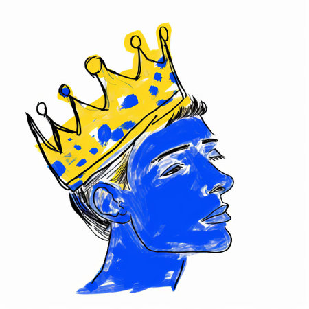 roger, adorned with a regal crown, gazes over their shoulder in this stunning digital drawing, inspired by the elegance of cecil beaton and the vibrant aesthetic of tumblr. created on a wacom tablet, this artwork blends the expressive lines of matisse with fine-tip pen details, set against a striking blue backdrop, showcasing a 32k super-resolution uhd masterpiece. ai generatedの素材