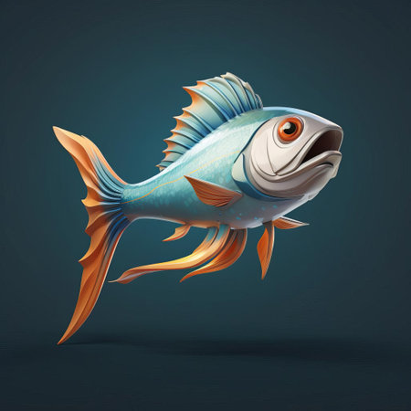 this vibrant koi anchovy, crafted using cutting-edge pixar 3d technology, is showcased in stunning profile view, its full body elegantly curved, set against a pristine white isolated background, highlighting its iridescent scales and delicate fins, perfect for aquatic, fish, and seafood enthusiasts. ai generatedの素材