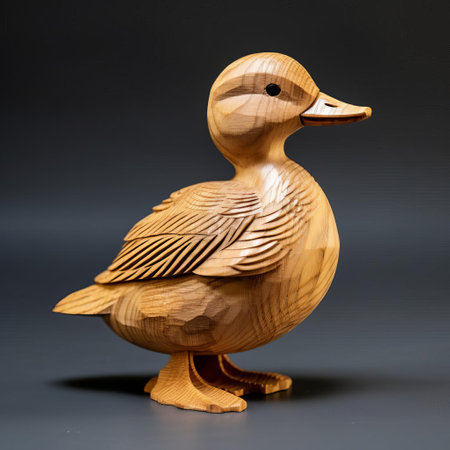 this handmade wood carving of a mallard duck, measuring 5 inches in size, showcases a simple yet elegant design, perfect for nature lovers and wildlife enthusiasts, featuring intricate details and textures that bring the majestic bird to life, ideal for decorative purposes or as a unique gift. ai generatedの素材