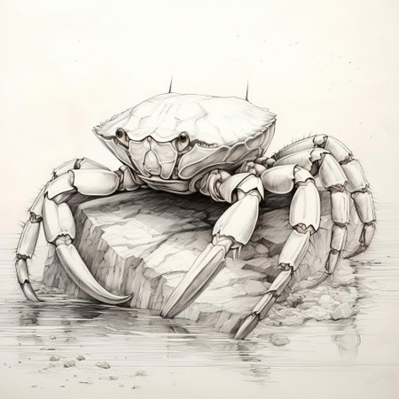 a crab is meticulously captured in a rough pencil sketch, showcasing the artist's skillful use of scribbles to convey the crustacean's textured shell and delicate legs, evoking a sense of organic, hand-drawn charm in this unique piece of rough pencil art. ai generatedの素材