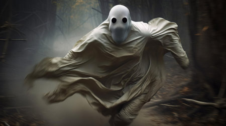the phantom, a terrifying entity, is captured in a heart-stopping moment as it sprints towards the camera, its ultra-realistic features sending chills down the spine, evoking a sense of fear and unease, perfect for horror fans and enthusiasts of the paranormal and supernatural. ai generatedの素材