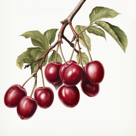 the jujube fruit, also known as chinese date or red date, is beautifully showcased against a pure white background, highlighting its vibrant reddish-brown color and intricate texture, perfect for health food and wellness enthusiasts, as well as fans of traditional chinese medicine. ai generatedの素材