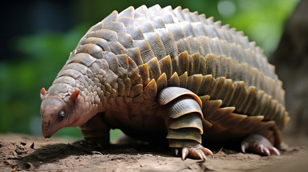the armadillo, a fascinating creature of the species harpia harpyja, roams freely in a brazilian zoo, showcasing its unique armor-plated shell and powerful claws, a testament to its remarkable adaptability in the tropical rainforests of south america, a popular attraction among wildlife enthusiasts and zoo visitors. ai generatedの素材