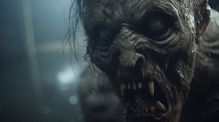 a terrifying creature with an open mouth and an eye, captured in a natural, gritty tone, arouses curiosity and fear. the wide-angle shot, illuminated by studio lighting, gives a cinematic, horror-like appearance, reminiscent of christopher nolan's filmmaking style. ai generatedの素材